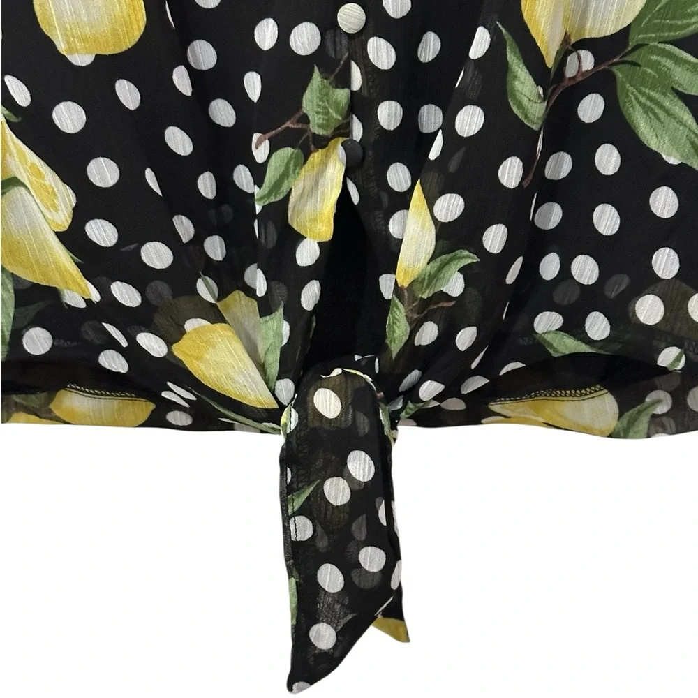 Haver & Blair Tie Front Ruffle Sleeve Lemon Floral Blouse Small NWT - Picture 3 of 11